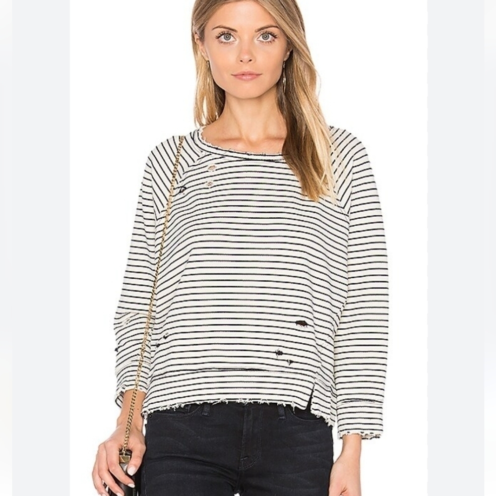 McGuire Ski & Sea Destroyed Striped French Terry College Sweatshirt Top Size XS